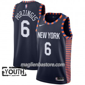 Maglia NBA New York Knicks Kristaps Porzingis 6 2018-19 Nike City Edition Navy Swingman - Bambino